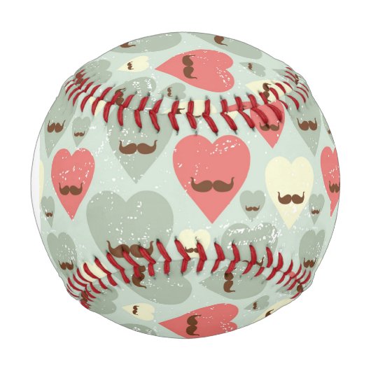 Monogramm Valentinmuster mit Herz und Schnurrbart Baseball (Vorderseite)