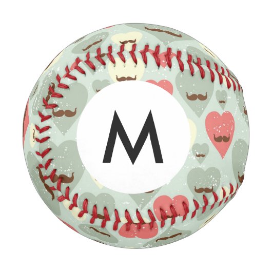 Monogramm Valentinmuster mit Herz und Schnurrbart Baseball (Vorderseite Links)