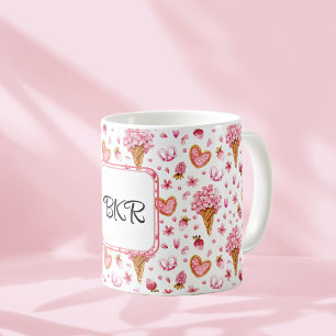 Monogramm, Valentins-Konfekt- und Hortensien-Muste Kaffeetasse