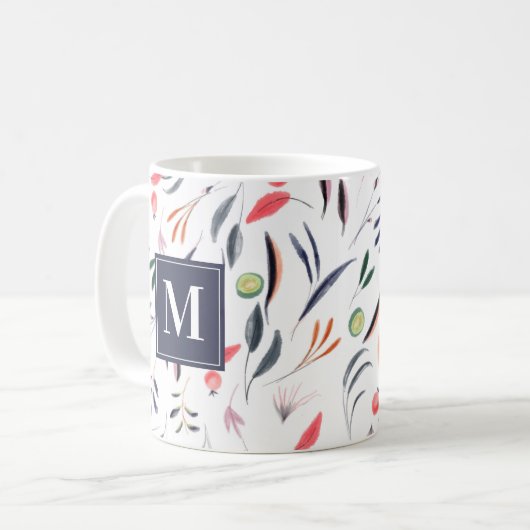 Monogramm Vegane Wasserfarben Botanisch Kaffeetasse (Vorderseite Links)