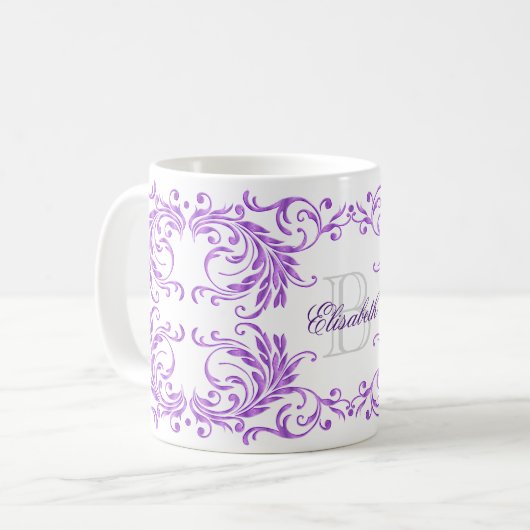 Monogramm-Veilchen-Damast Kaffeetasse (Vorderseite Links)