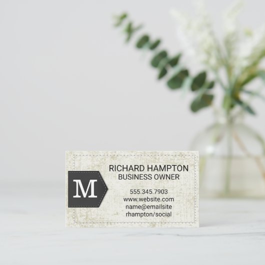 Monogramm | Verbacktes Leder Visitenkarte (Stehend Vorderseite)