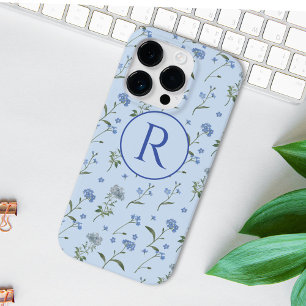 Monogramm Vergissmeinnicht Blau Floral Wasserfarbe Case-Mate iPhone 14 Pro Hülle