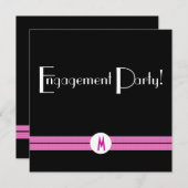 Monogramm-Verlobungs-Party-Schwarz-weißer rosa Einladung (Vorne/Hinten)
