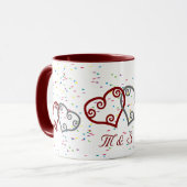 Monogramm-Verlobungsherzen mit der Glitzern-Tasse Tasse (Vorderseite Links)