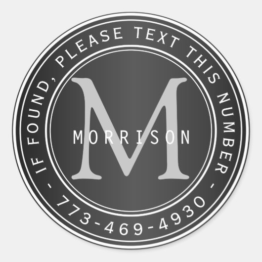 Monogramm verloren und gefunden in Schwarz Runder Aufkleber (Vorderseite)