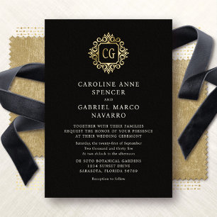 Monogramm Verziert Traditionelle Hochzeit Folieneinladung