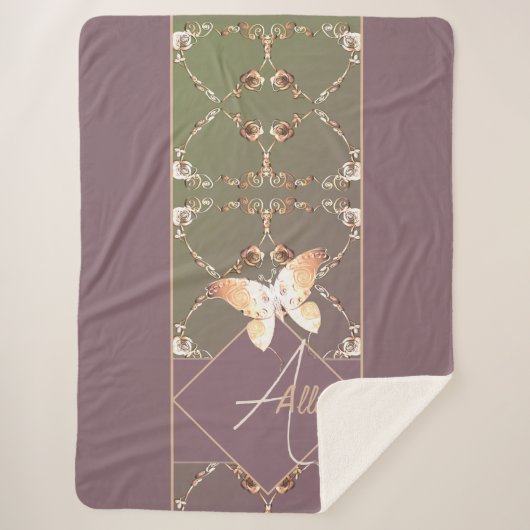 Monogramm Verzierte Rose Sherpa Blanket Sherpadecke (Vorderseite)