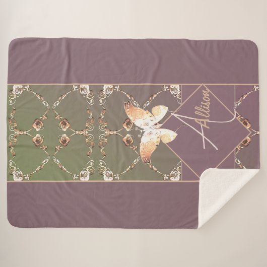 Monogramm Verzierte Rose Sherpa Blanket Sherpadecke (Vorderseite (Horizontal))