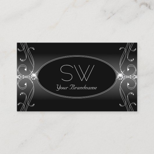 Monogramm Verzierte schwarze und weiße Karo-Karo Visitenkarte (Vorderseite)