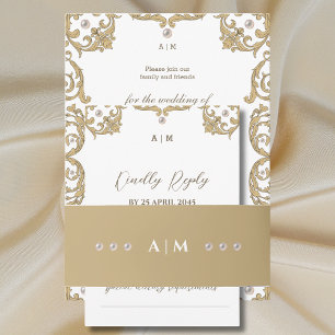 Monogramm Verzierte Viktorianische Perlenhochzeit Einladungsbanderole