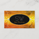 Monogramm Verzierter schwarzer Orange-Diamanten Visitenkarte (Vorderseite)