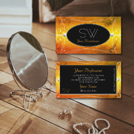 Monogramm Verzierter schwarzer Orange-Diamanten Visitenkarte