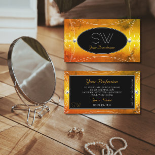 Monogramm Verzierter schwarzer Orange-Diamanten Visitenkarte