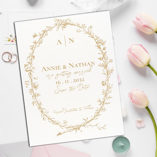 Monogramm Verziertes Design-Rahmen-Hochzeit Ankündigungspostkarte