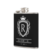 Monogramm verziertes Schild Kronen Schwarz Flachmann (Links)