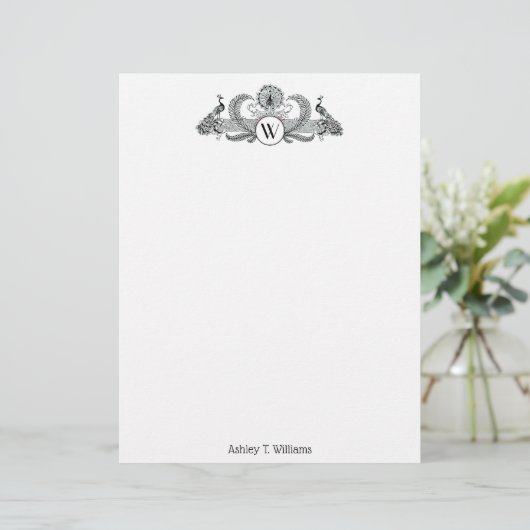 Monogramm Vintag Peacocks (Stehend Vorderseite)