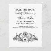 Monogramm Vintag Peacocks Ankündigungspostkarte (Vorderseite)