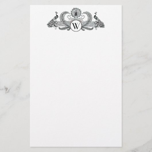 Monogramm Vintag Peacocks Briefpapier (Vorderseite)