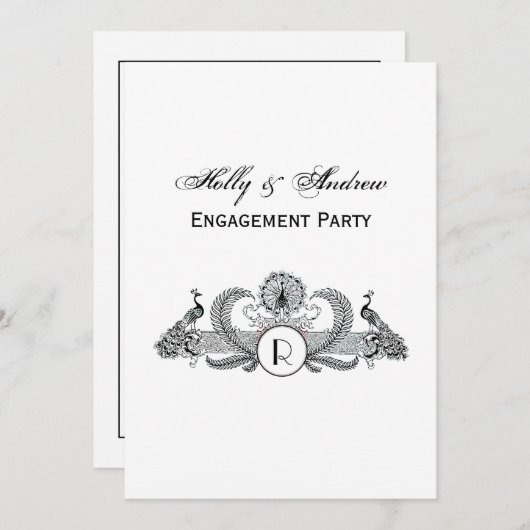 Monogramm Vintag Peacocks Einladung (Vorne/Hinten)