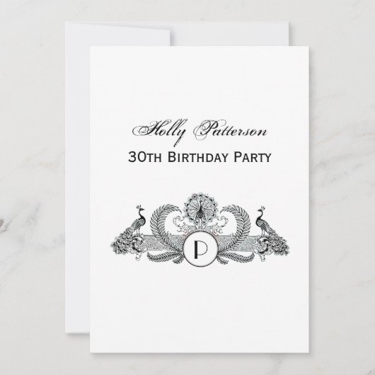 Monogramm Vintag Peacocks Einladung (Vorderseite)
