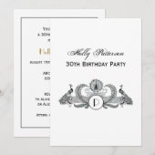 Monogramm Vintag Peacocks Einladung (Vorne/Hinten)