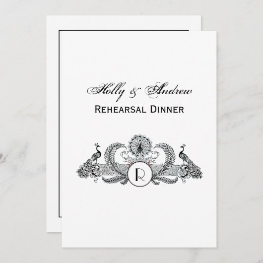 Monogramm Vintag Peacocks Einladung (Vorne/Hinten)