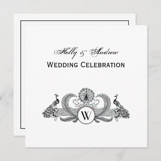 Monogramm Vintag Peacocks Einladung (Vorne/Hinten)