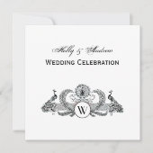 Monogramm Vintag Peacocks Einladung (Vorderseite)