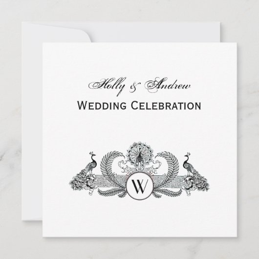 Monogramm Vintag Peacocks Einladung (Vorderseite)