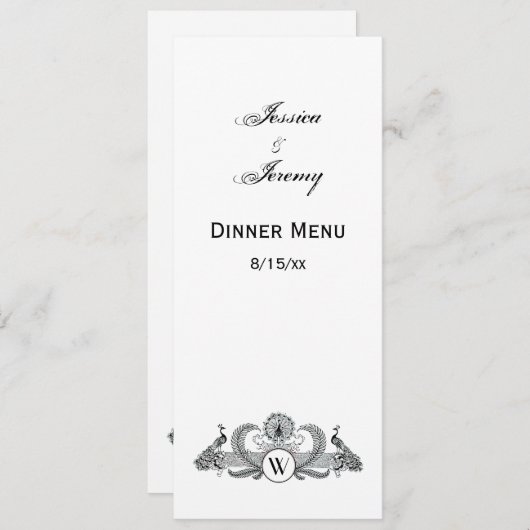 Monogramm Vintag Peacocks Einladung (Vorne/Hinten)