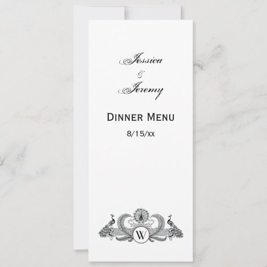 Monogramm Vintag Peacocks Einladung (Vorderseite)