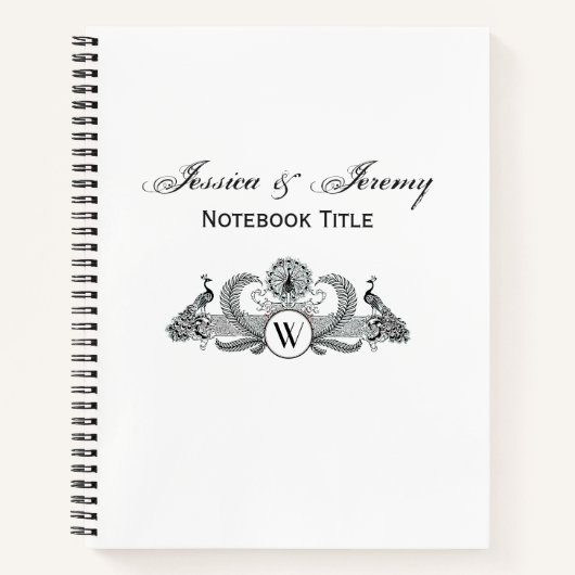 Monogramm Vintag Peacocks Notizblock (Vorderseite)