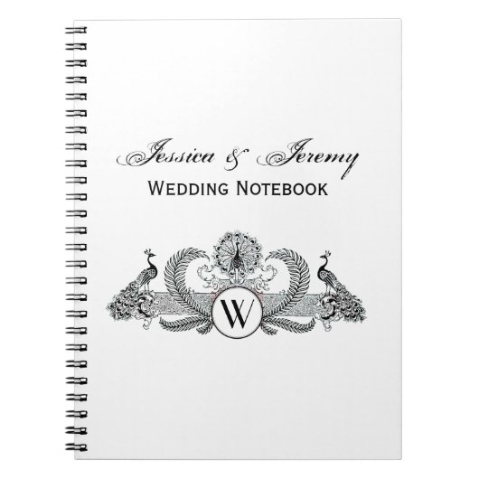 Monogramm Vintag Peacocks Notizblock (Vorderseite)