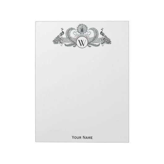 Monogramm Vintag Peacocks Notizblock (Rotiert)