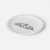 Monogramm Vintag Peacocks Pappteller (Schrägansicht)