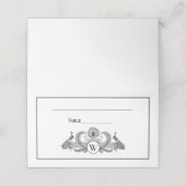 Monogramm Vintag Peacocks Platzkarte (Außenseite Aufgefaltet)