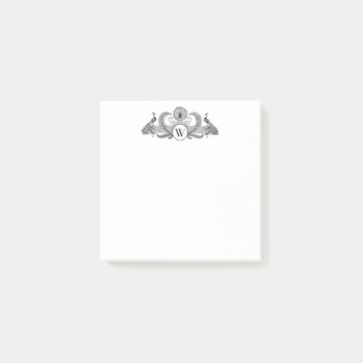 Monogramm Vintag Peacocks Post-it Klebezettel (Vorderseite)