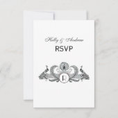 Monogramm Vintag Peacocks RSVP Karte (Vorderseite)