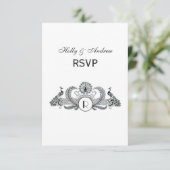 Monogramm Vintag Peacocks RSVP Karte (Stehend Vorderseite)