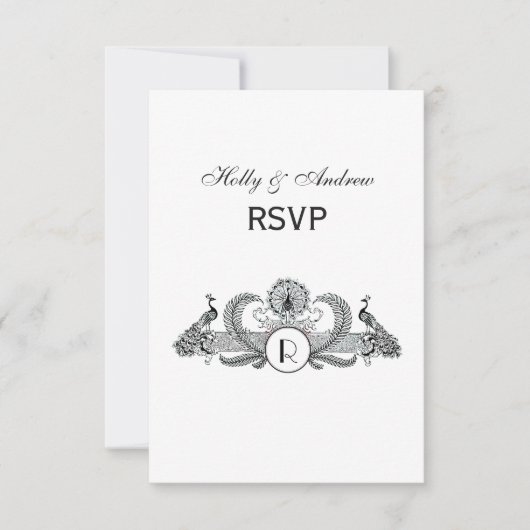Monogramm Vintag Peacocks RSVP Karte (Vorderseite)