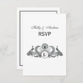 Monogramm Vintag Peacocks RSVP Karte (Vorne/Hinten)