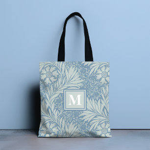 Monogramm Vintage Blau Blumenmuster Tasche