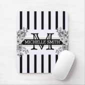 Monogramm Vintage blorschwarze Streifen Mousepad (Mit Mouse)