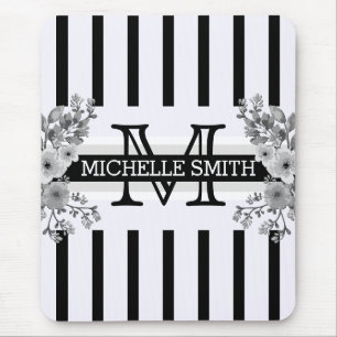 Monogramm Vintage blorschwarze Streifen Mousepad