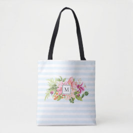 Monogramm Vintage Blume Pink Blue Pastellfarben Ta Tasche