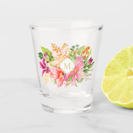 Monogramm Vintage Blume Pink Pastel Bouquet Schnapsglas