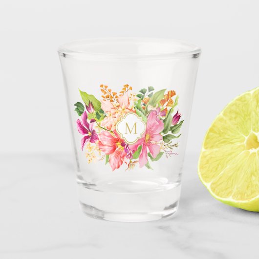 Monogramm Vintage Blume Pink Pastel Bouquet Schnapsglas (Vorderseite)