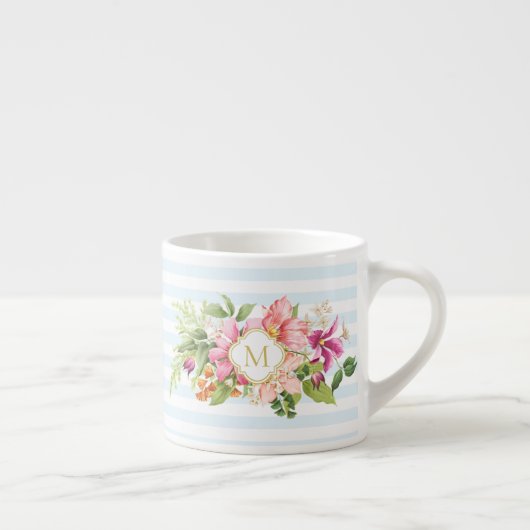 Monogramm Vintage Blume Pink Pastel Espresso Tasse (Rechts)