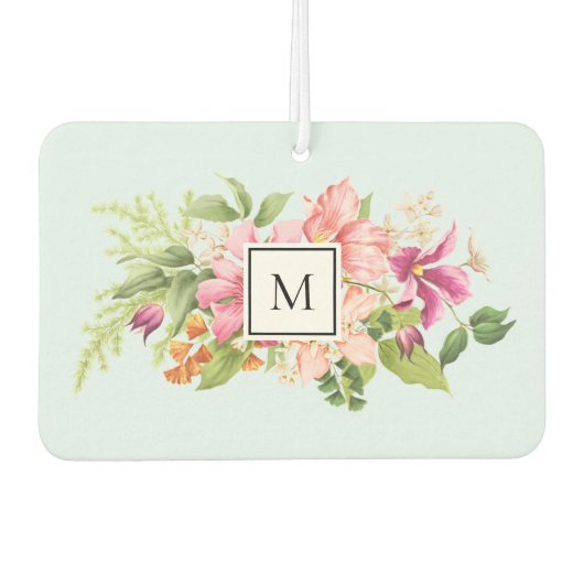 Monogramm Vintage Blume Pink Pastell Air Freshener Autolufterfrischer (Vorderseite)